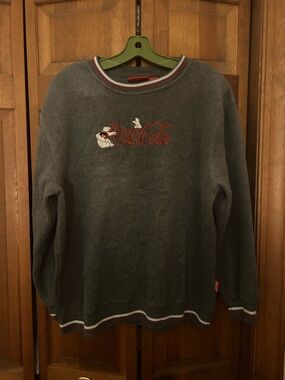 Coca Cola Unisex Sz XL Grey Red White Flreecy Polar Bear Embroidered Sweater